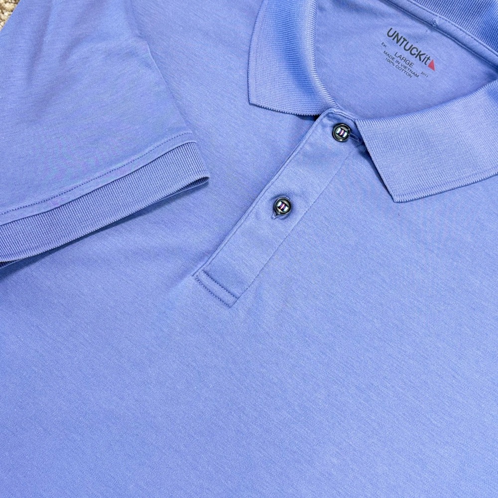 UNTUCKit Polo Shirt Mens LG Morning Blue Cotton Damaschino Short Sleeve Preppy‎